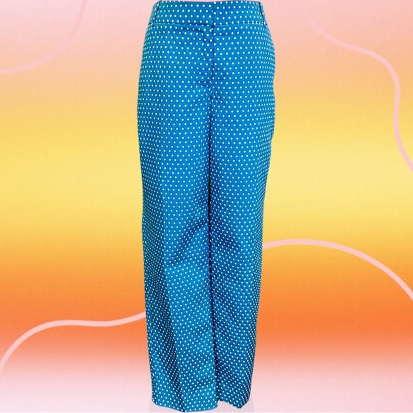 J. Crew ‘Cafe Capri’ in Turquoise & White Clip Dot Jacquard Size 6 - Picture 2 of 12